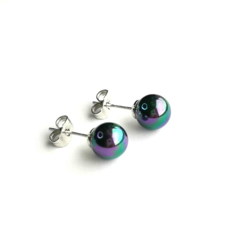 Peacock grey pearl ball stud earrings 6mm 🆕